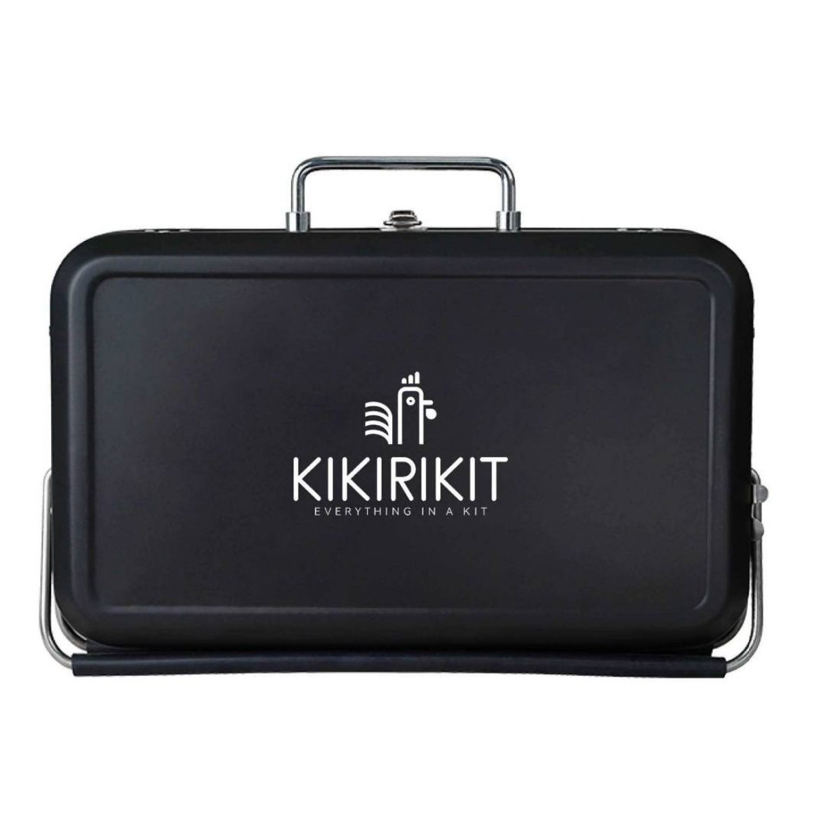KIKIRIKIT Tragbarer Klapp-Grill mit Holzkohle, Schwarz