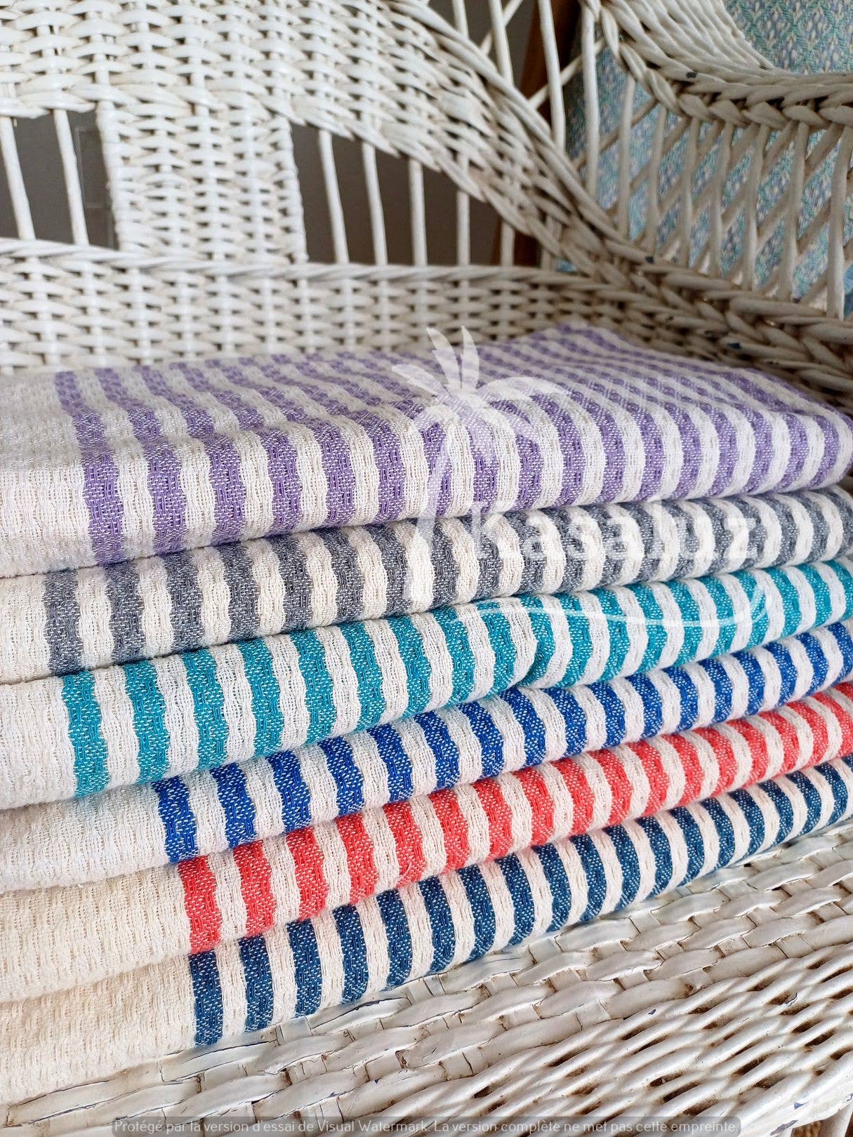 Fouta Atlántico Entenblau Wabenmuster 100 % Baumwolle