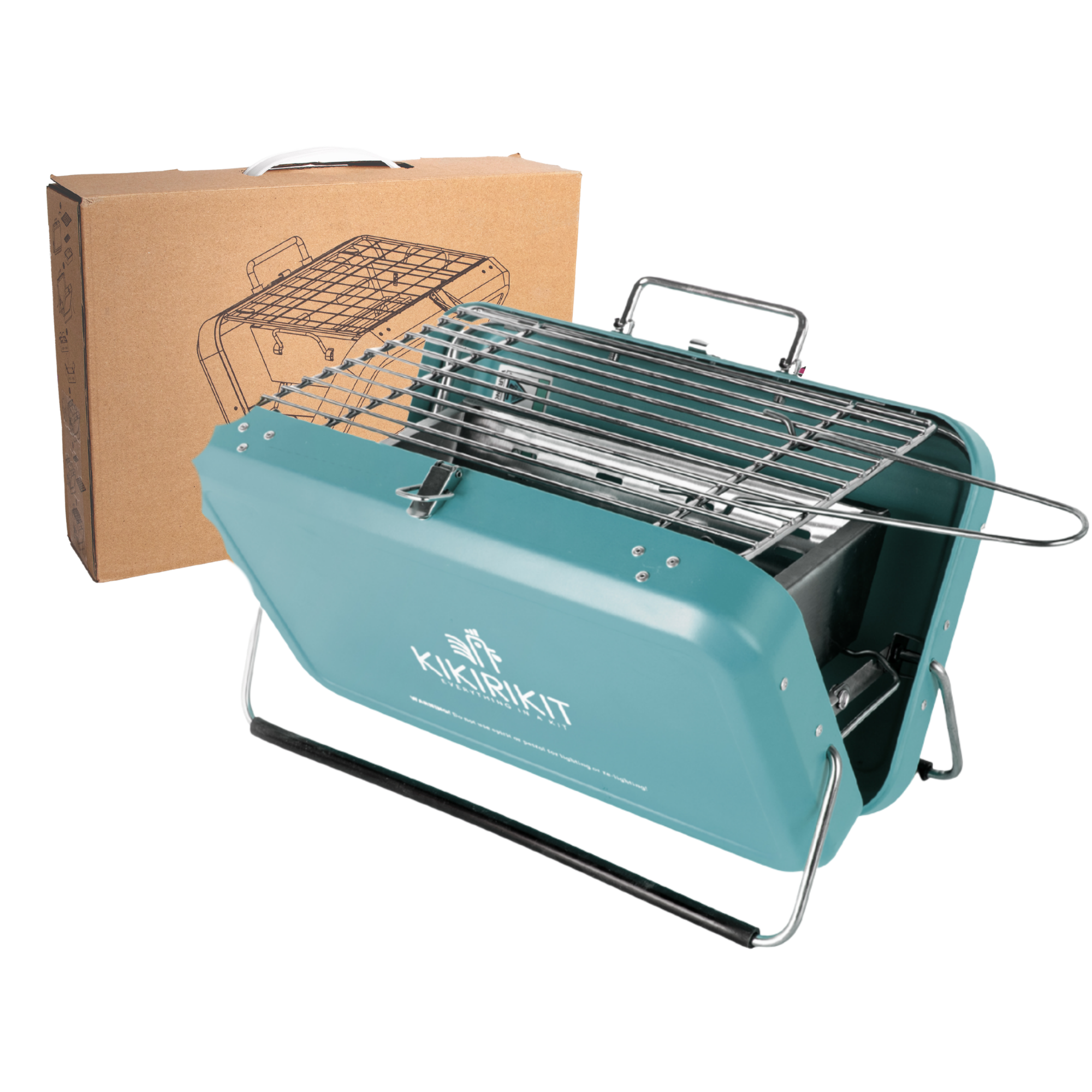 Basic Kit Tragbarer, faltbarer, türkisfarbener Holzkohlegrill