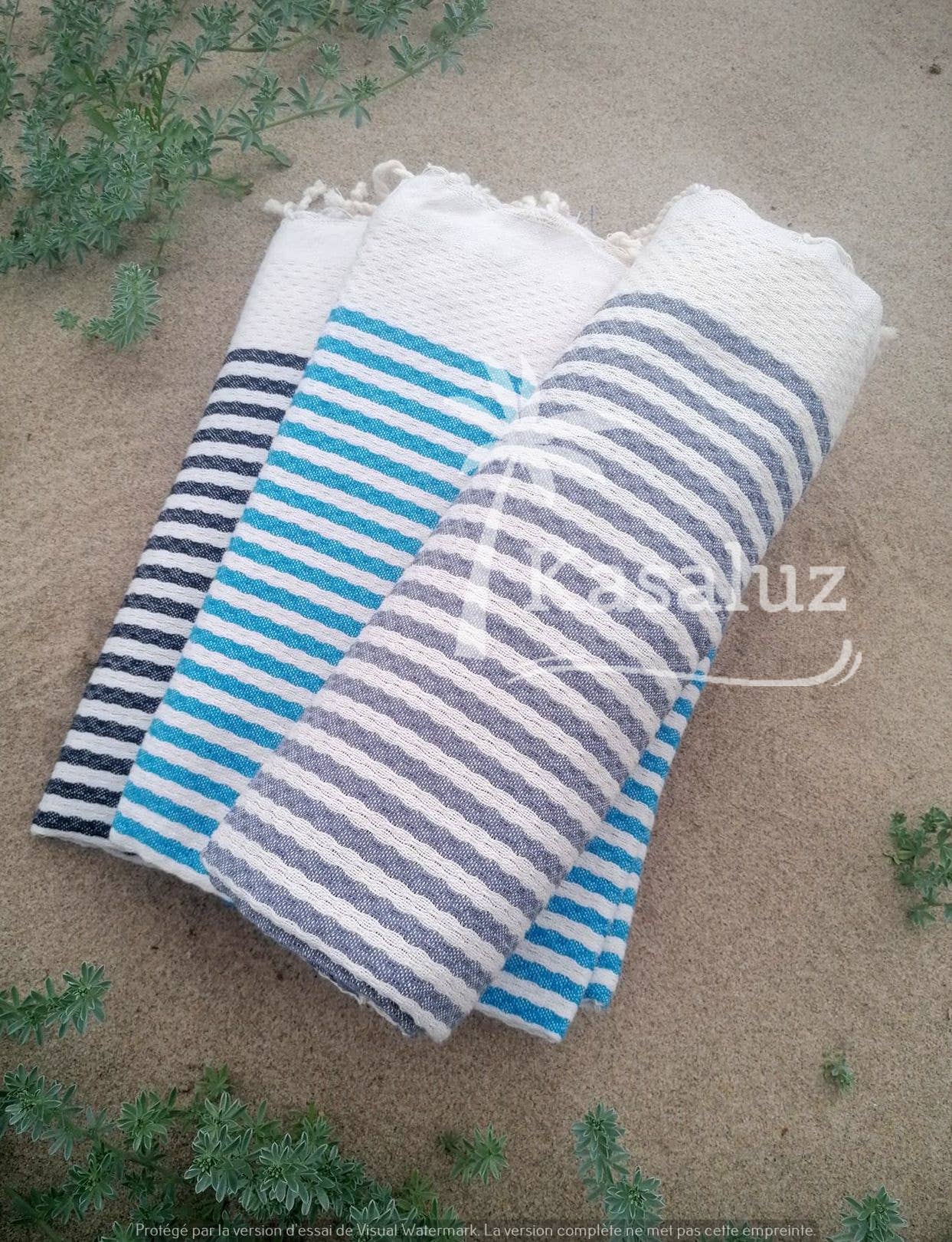 Fouta Atlántico Entenblau Wabenmuster 100 % Baumwolle