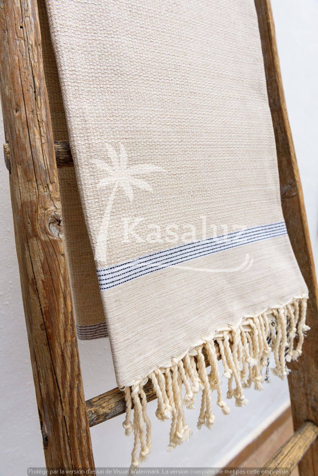 Fouta Bohemia Beige aus 100 % Baumwolle mit Waffelstruktur