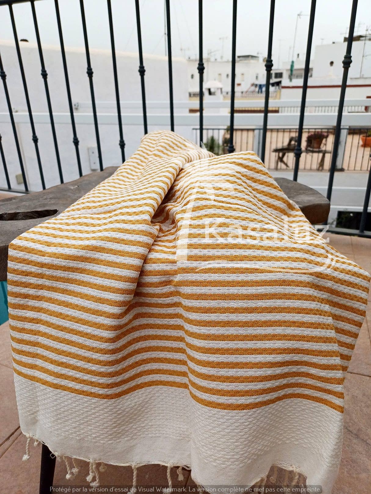 Fouta Atlántico Curry aus 100% Baumwolle mit Bienenwabe