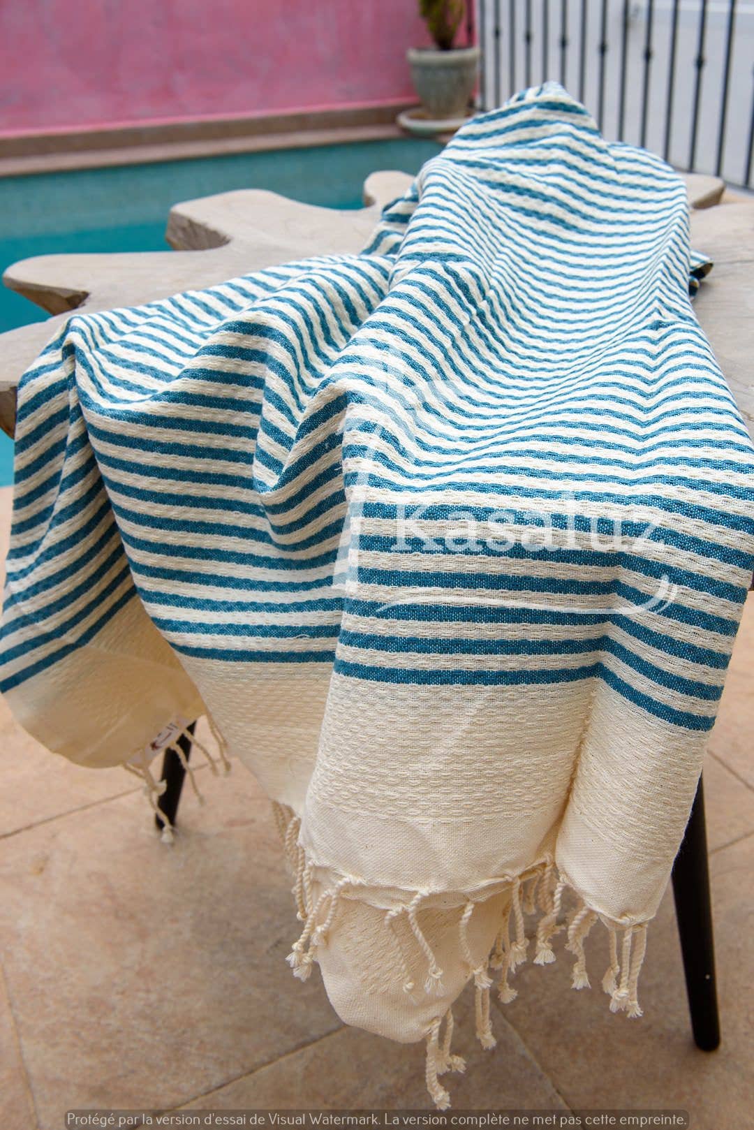Fouta Atlántico Entenblau Wabenmuster 100 % Baumwolle