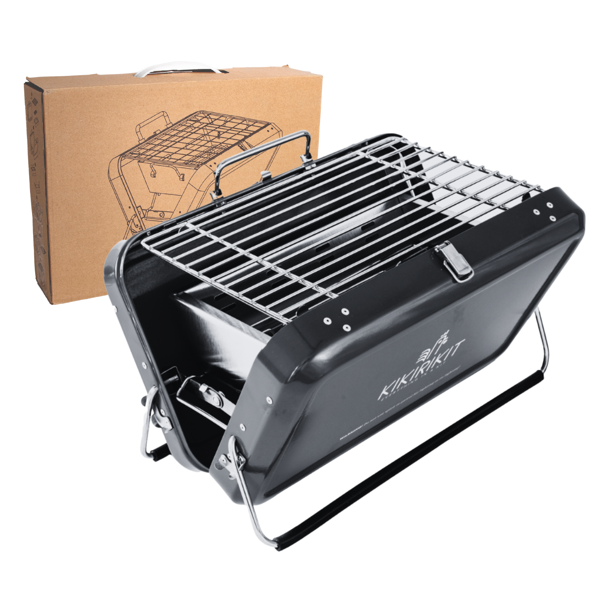 KIKIRIKIT Tragbarer Klapp-Grill mit Holzkohle, Schwarz