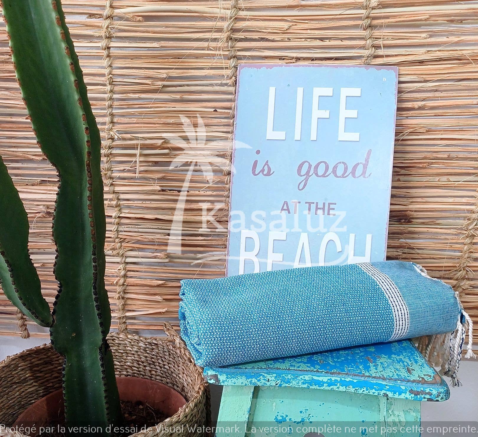 Fouta Bohemia Blau-Grau Honigwabe 100 % Baumwolle