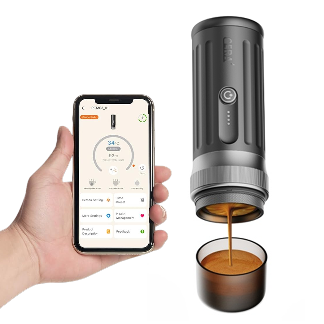 Ceramax - smarte tragbare Espressomaschine - App-Steuerung