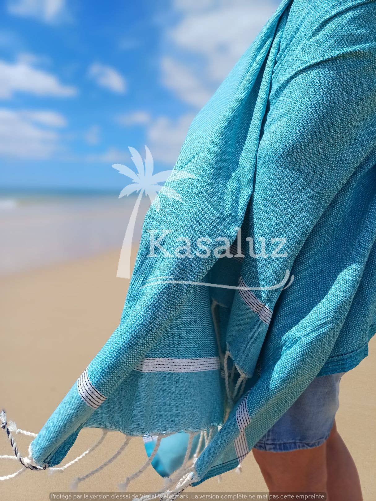 Fouta Bohemia Beige aus 100 % Baumwolle mit Waffelstruktur