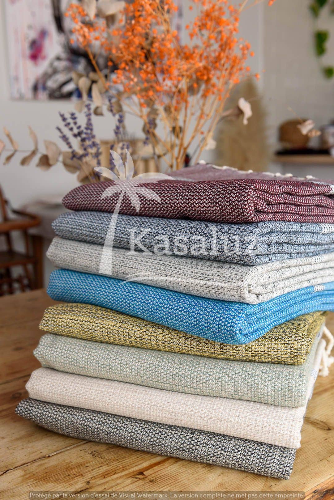Fouta Bohemia Blau-Grau Honigwabe 100 % Baumwolle